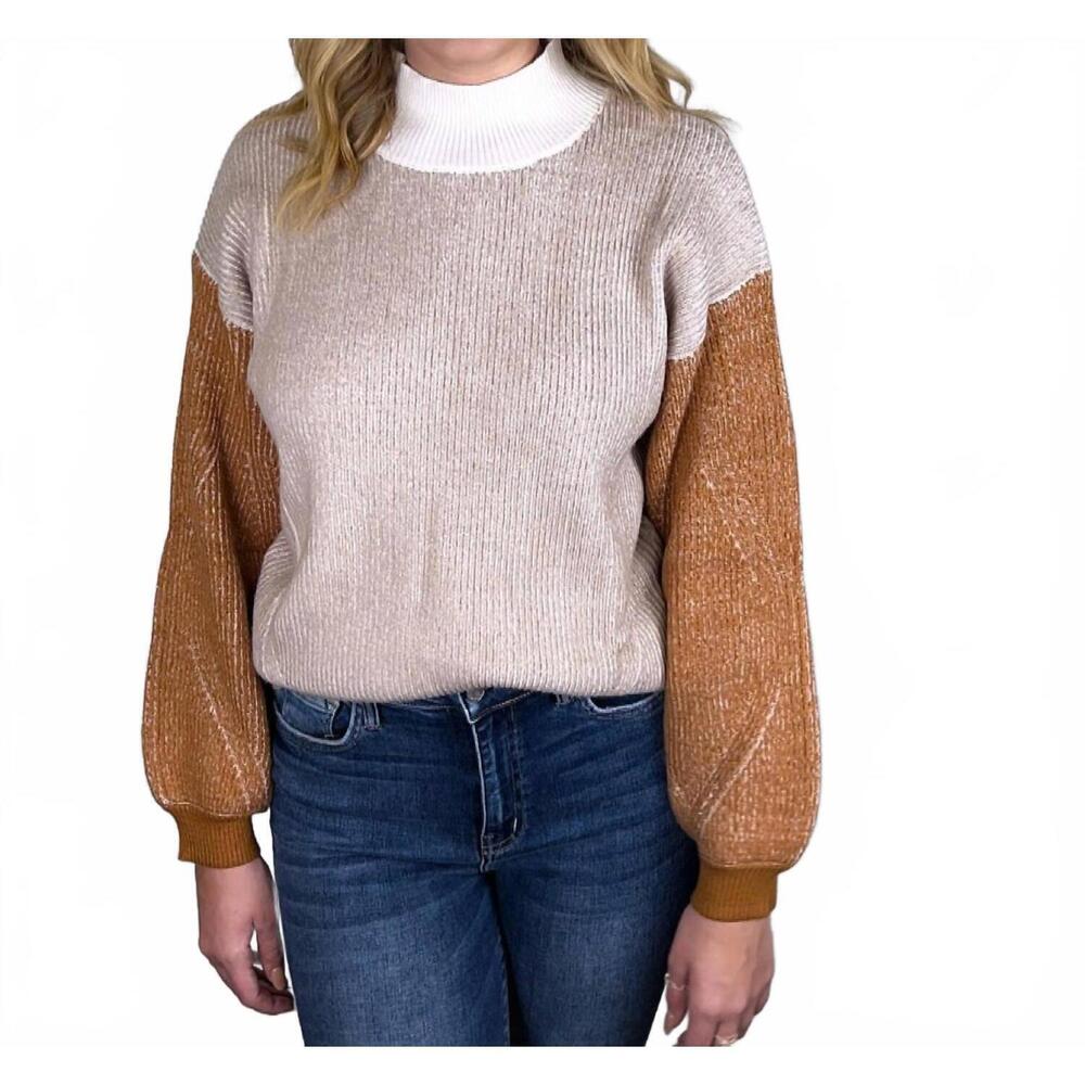NEW PAPER CRANE color block knit sweater in taupe multi